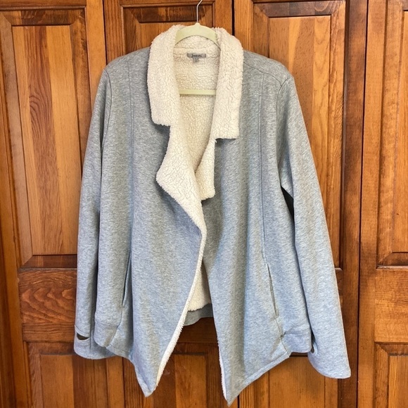 Jodifl Sherpa Grey Sweatshirt Open Front Jacket Thumbholes Pockets L - Picture 1 of 13